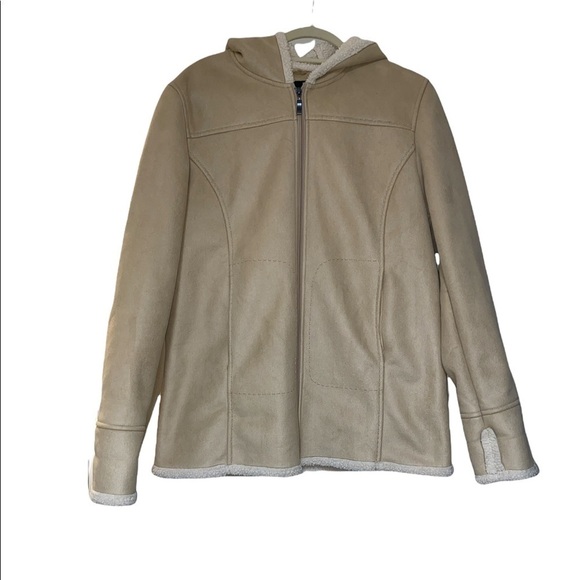 Utex full zip front jacket lined hooded long sleeve cream color Size large - Picture 1 of 11